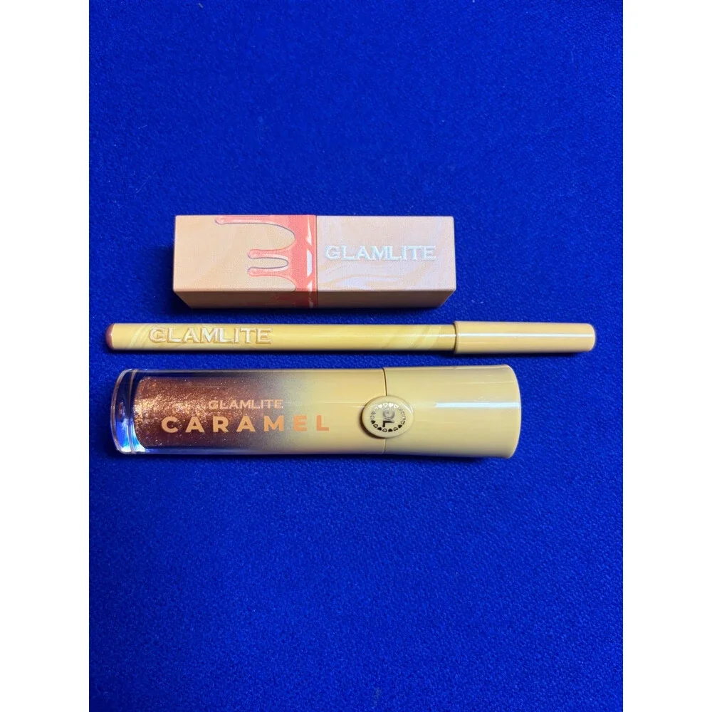 Glamlite Caramel Frappe Lip Kit TRIO Lip Liner, Lipstick, Lip Gloss NEW
